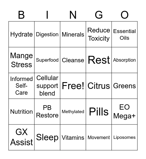 Foundational Wellness Bingo Card