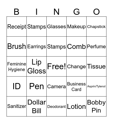 Purse Bingo Card