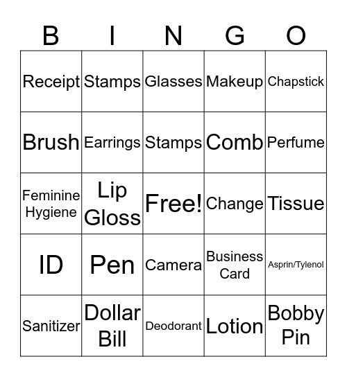 Purse Bingo Card