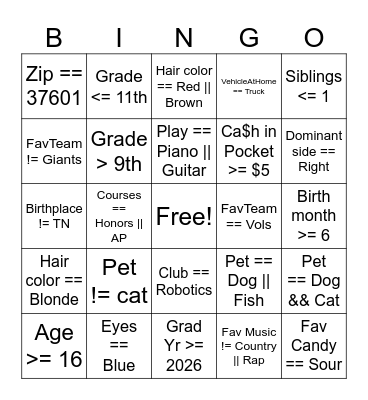 APCSP Boolean Bingo Card