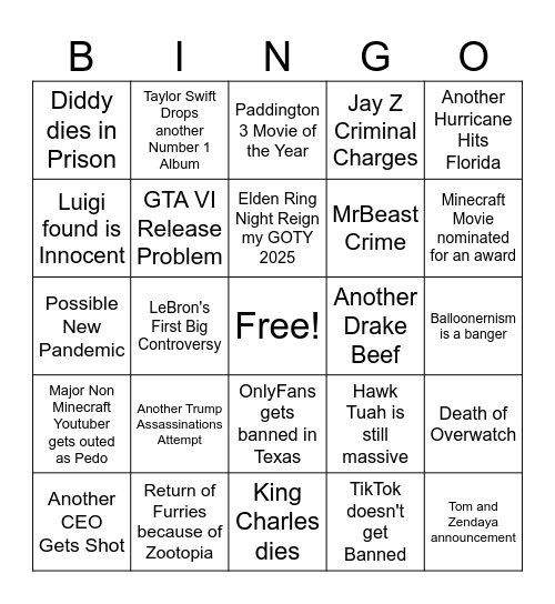 2025 Bingo Card