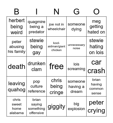 Family Guy Bingo!!! Bingo Card