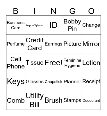 Purse Bingo Card