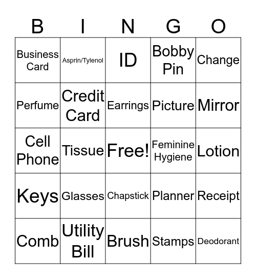 Purse Bingo Card