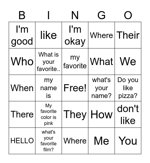 ENGLISH 101 Bingo Card