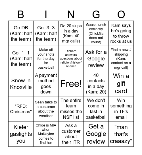 January Bingo Card