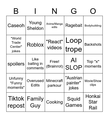 shorts bingo Card