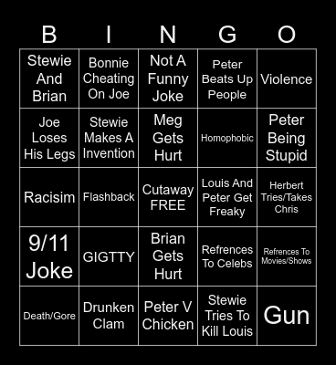 Family Guy Bingo Card