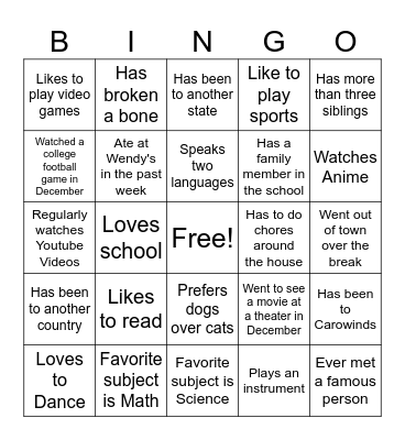 First Day of School Bingo Card