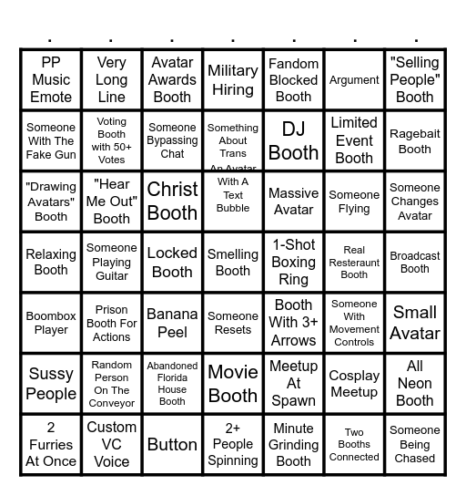 Booth Game MEGA Bingo Card