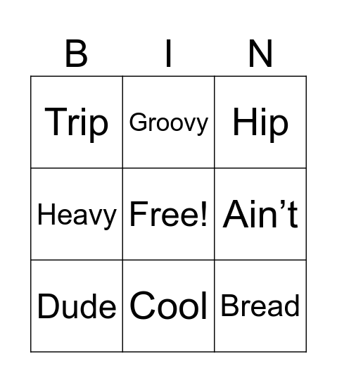 60s Bingo Card