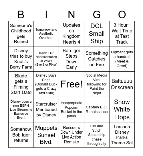 Disney Bingo 2025 Bingo Card
