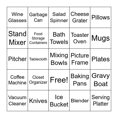 Bridal Shower Bingo Card