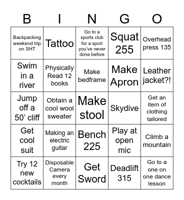 New Years Bingo Card