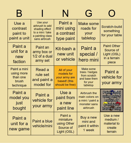 Hobby Bingo 2025 Bingo Card