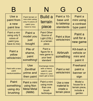 Hobby Bingo 2025 Bingo Card
