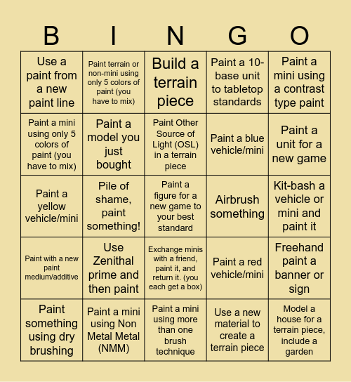 Hobby Bingo 2025 Bingo Card