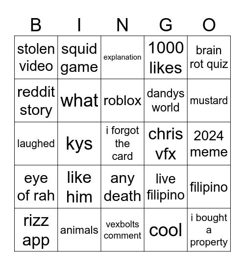 2025 fyp Bingo Card