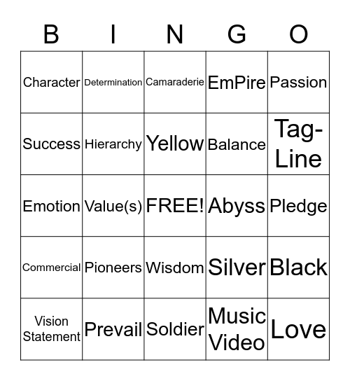 EmPire Bingo Card