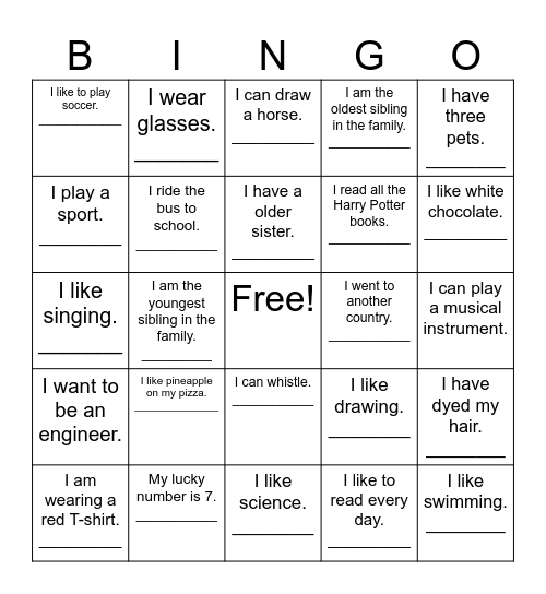 Find Someone who Bingo Card