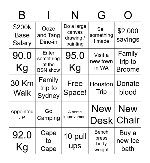 Goal BINGO Card