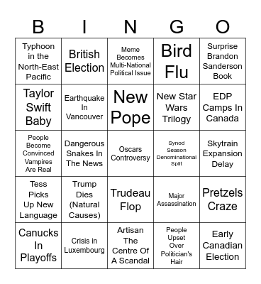 Tess 2025 Bingo Card