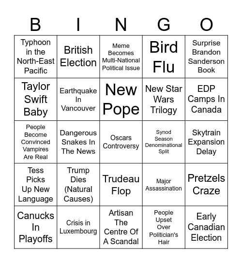 Tess 2025 Bingo Card