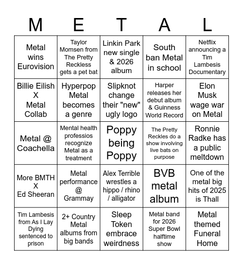 2025 Metal Bingo Card