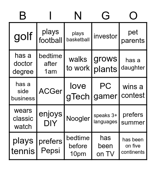 Find Someone Who Bingo Card