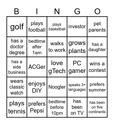 Find Someone Who Bingo Card