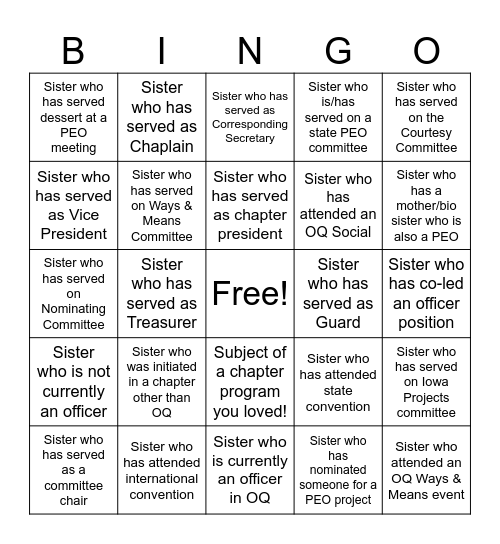 Chapter OQ Bingo Card