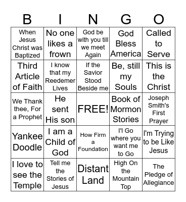 Primary Songs Bingo! Bingo Card