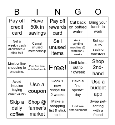 MONEY SAVING BINGO! Bingo Card