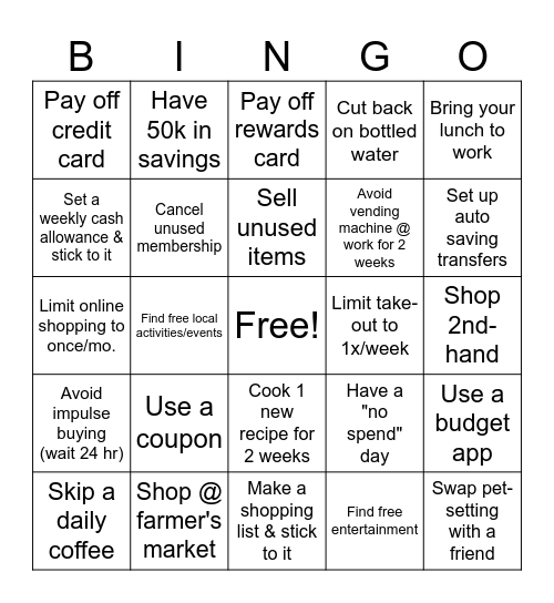 MONEY SAVING BINGO! Bingo Card