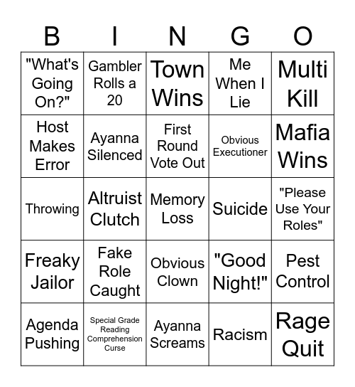 Mafia Bingo Card