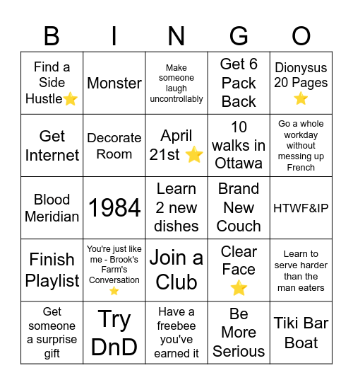 New Year's Resolution BINGO Card