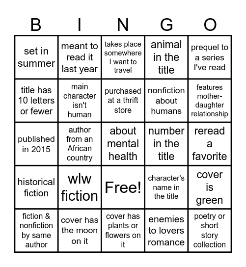 Book Bingo 2025 Bingo Card