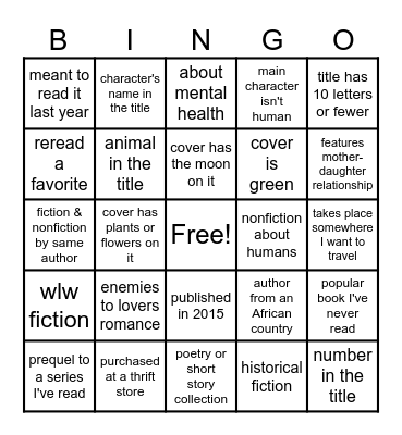 Book Bingo 2025 Bingo Card