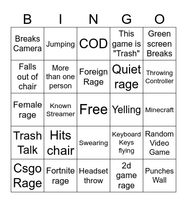 Gamer Rage Bingo Card