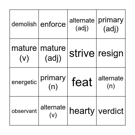 5th Grade Unit 8 Bingo Card