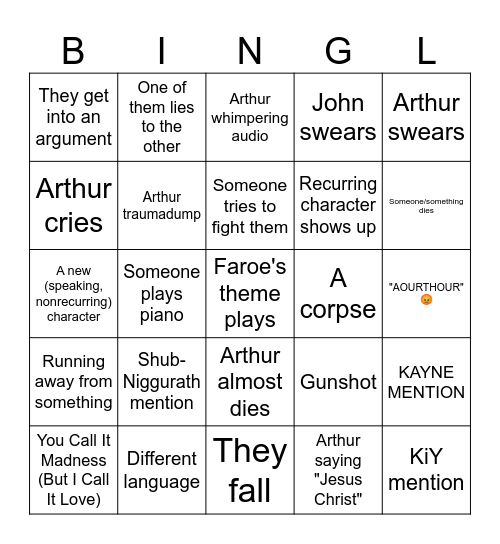 Malevolent Bingle Bingo Card