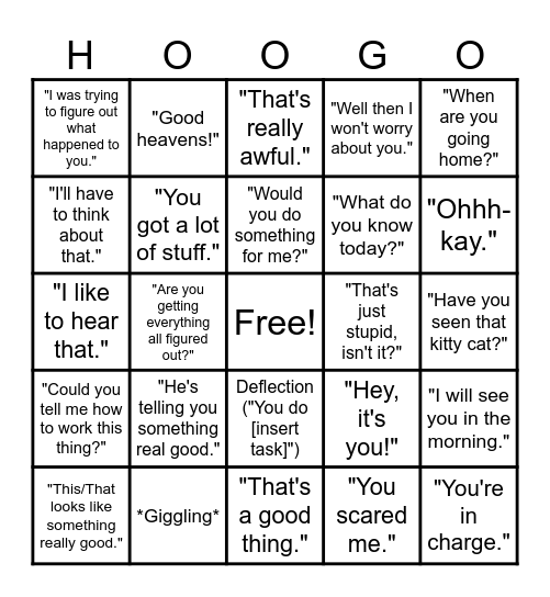 Hoo Bingo Card