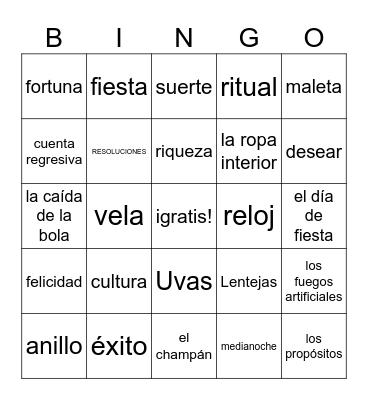 Año Nuevo Bingo Card