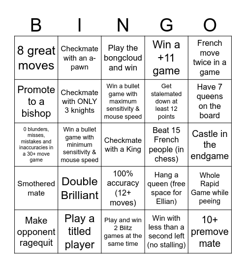 CHESS 2025 Bingo Card