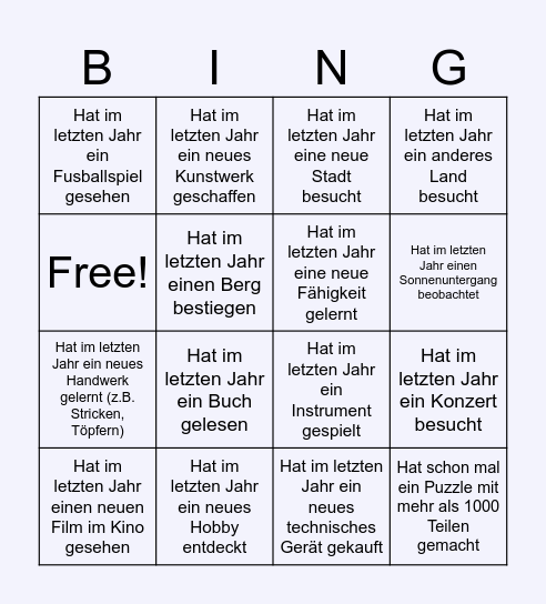 Neu Jahres Bingo Card