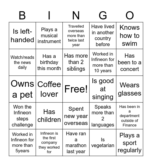 Human Bingo Card