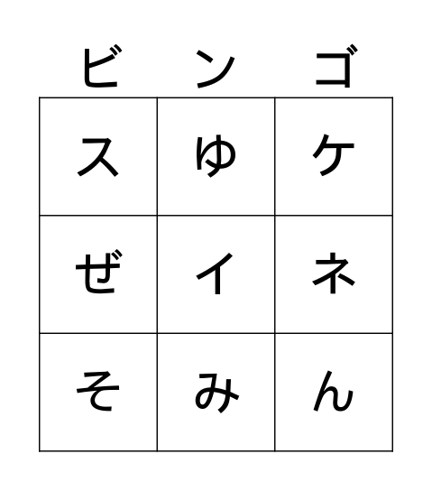 50音を学ぼう！ ！ Bingo Card