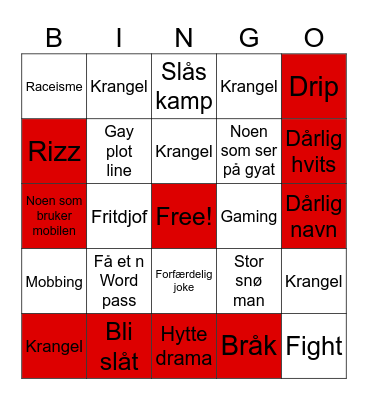 School bingo Card