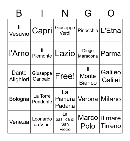 Italia - un po' di cultura Bingo Card