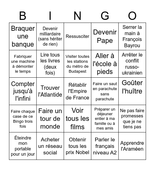 Bingo des résolutions 2025 Bingo Card